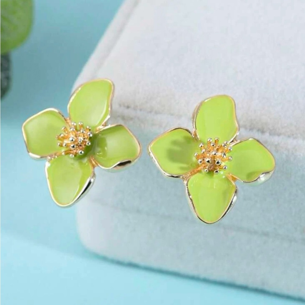 New green  Petal Flower Earrings